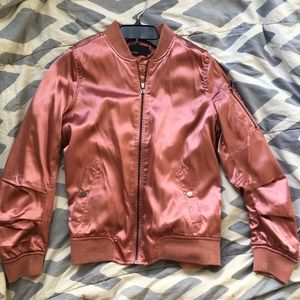 Satin Bomber Jacket in Rose Gold